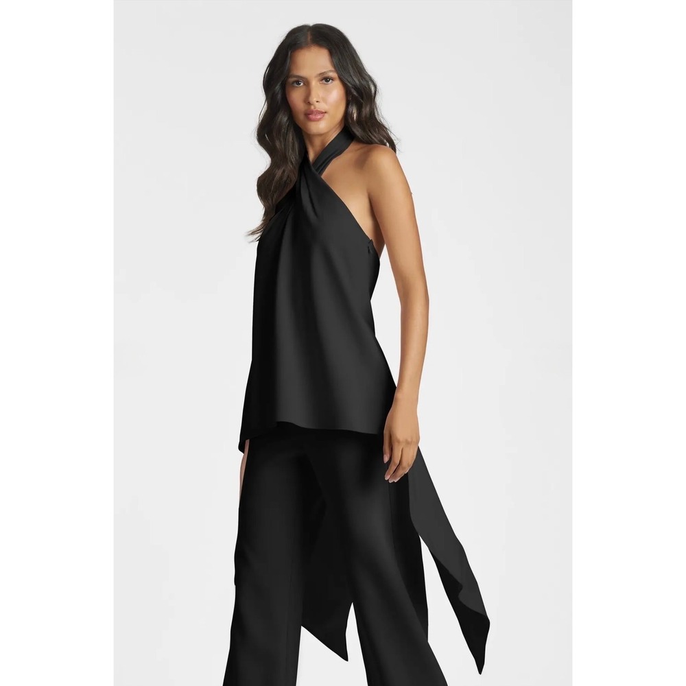 NWT Sachin & Babi Sabrina Halter Neck Top Black Draped Sleeveless Blouse Sz 14 - Picture 2 of 5